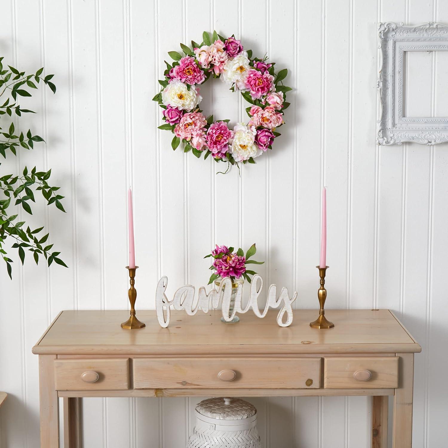 Nearly Natural 22-in Peony Wreath