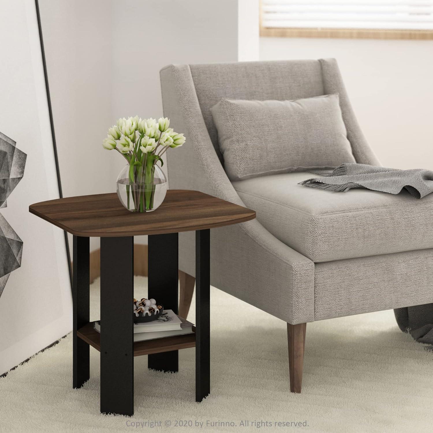 Columbia Walnut & Black Square Wooden End Table