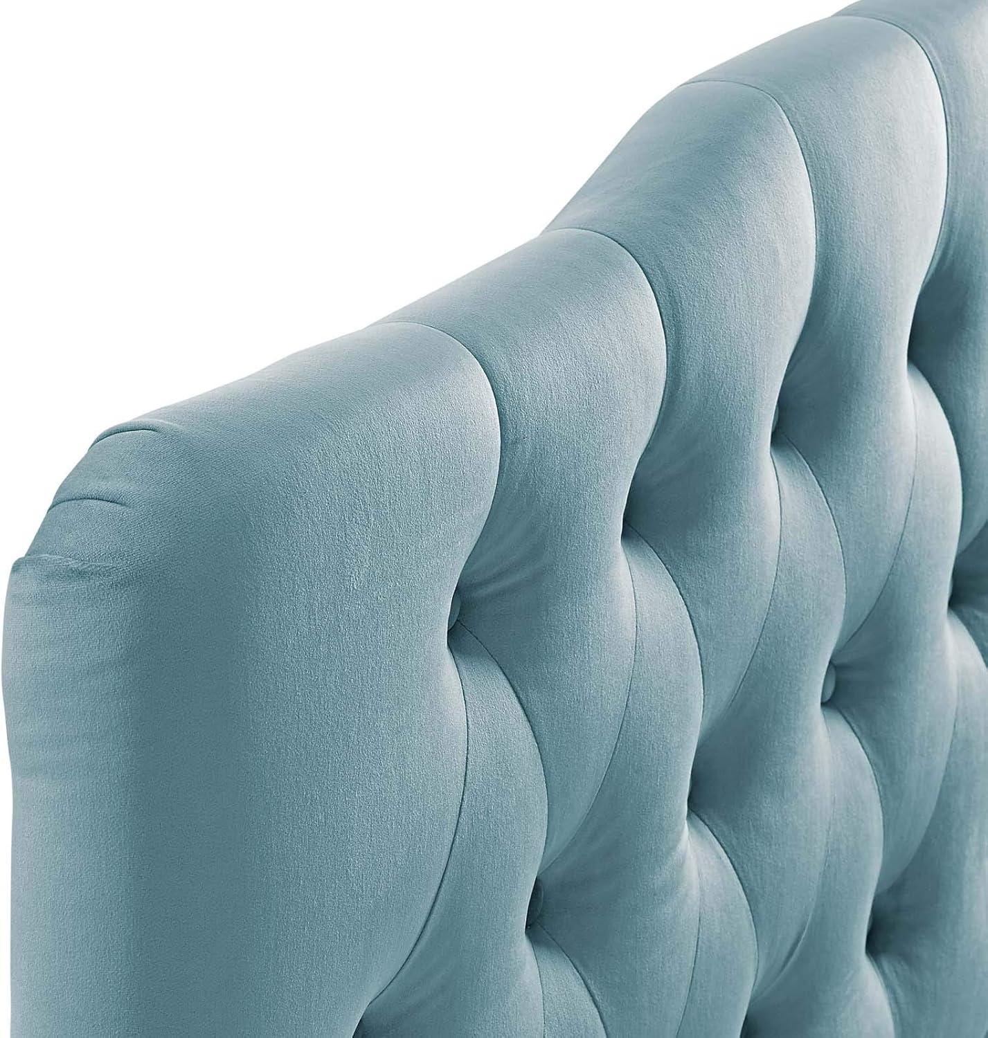 Elegant Light Blue Velvet Tufted Queen Headboard