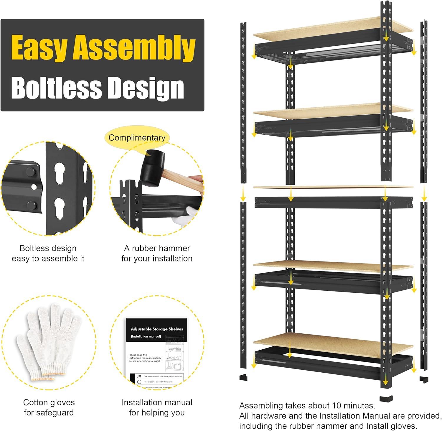 PrimeZone Storage Shelves 5 Tier Adjustable Garage Storage Shelving, Heavy Duty Metal Storage Utility Rack Shelf Unit for Warehouse Pantry Closet Kitchen, 28" x 12" x 59", Black