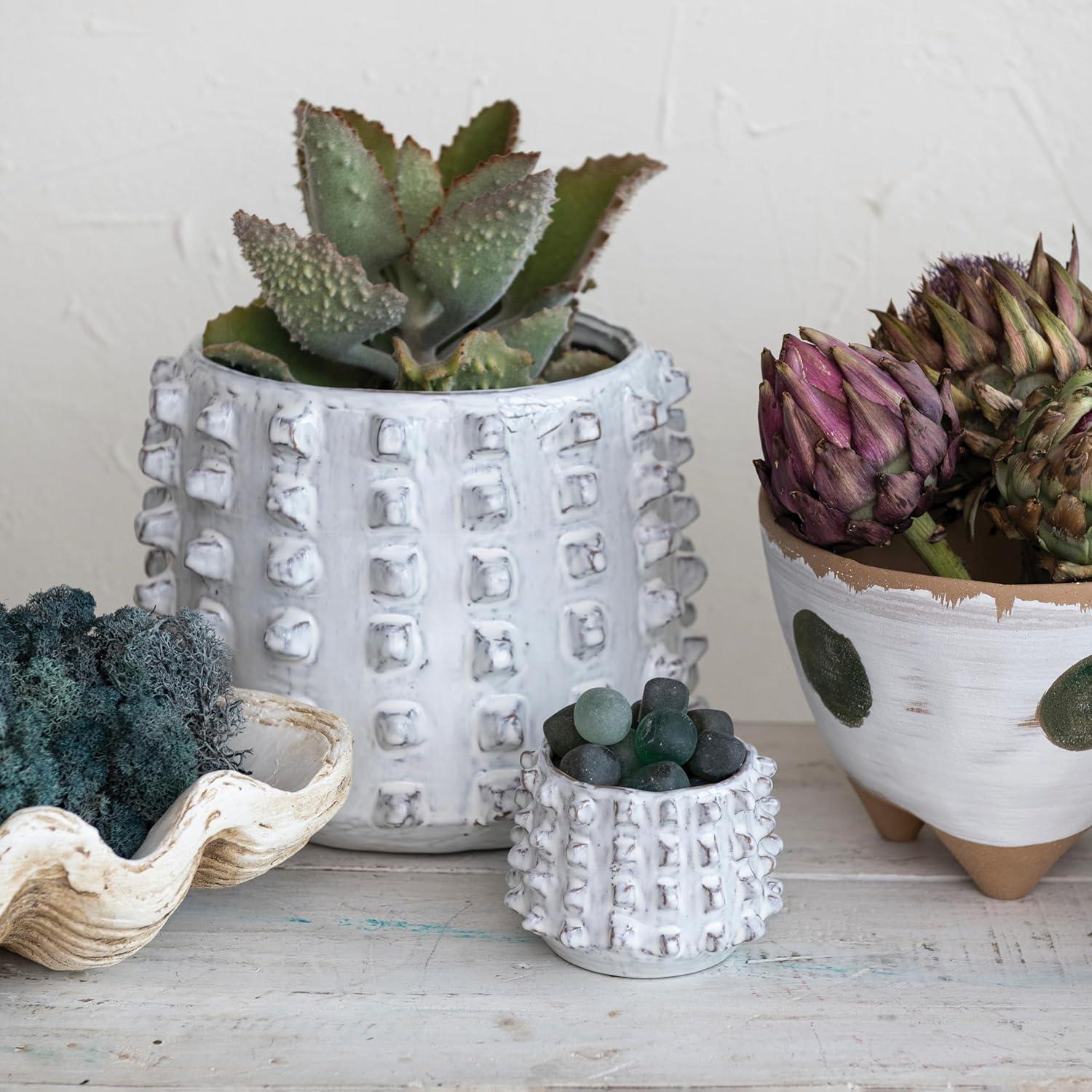 Ivory Stoneware Sculptural Planter with Reactive Glaze Finish