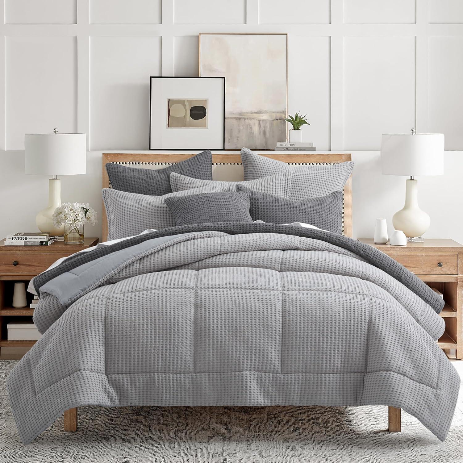 Mills Waffle Grey Pewter Full/Queen Comforter Set - Levtex Home