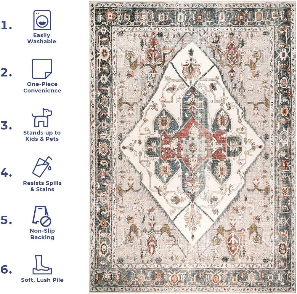 nuLOOM Mali Machine Washable Traditional Medallion Ultra Thin Accent Rug, 2' x 3', Ivory