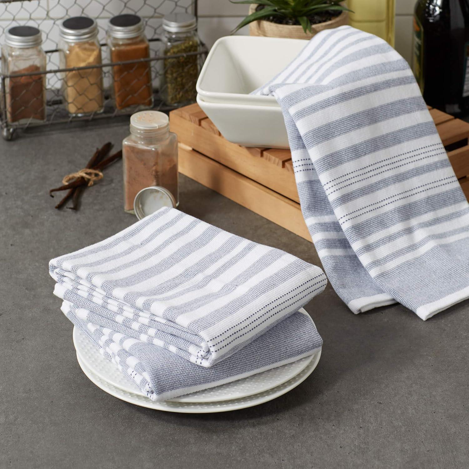 FRENCH BLUE FRENCH TERRY VARIEGATED STRIPE DISHTOWEL 3 PIECE