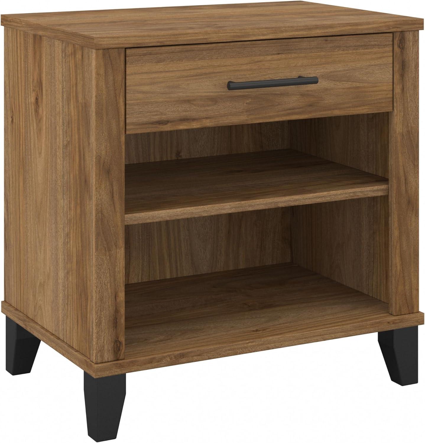 Bush Furniture Somerset Nightstand In Ash Gray: Contemporary Design with Satin Nickel Hardware
