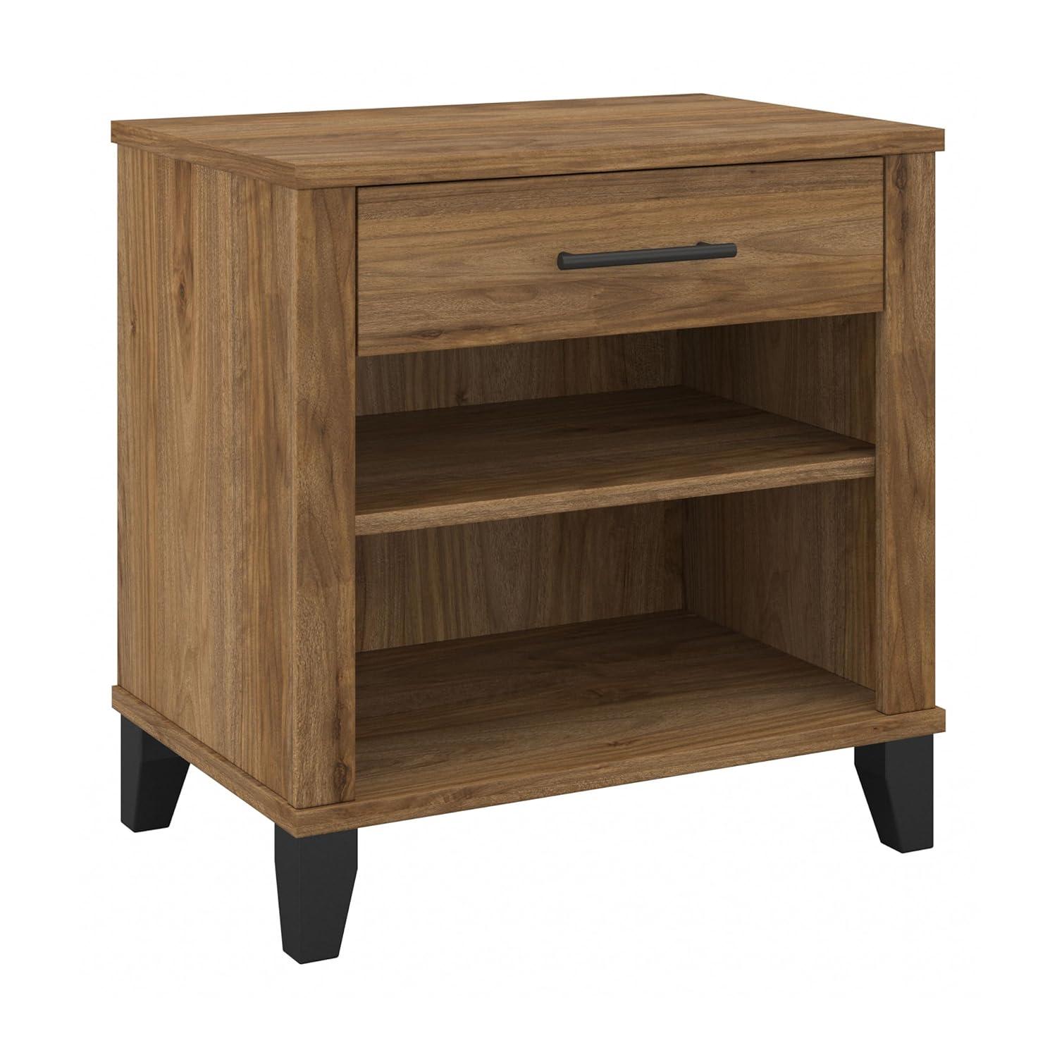 Bush Furniture Somerset Nightstand In Ash Gray: Contemporary Design with Satin Nickel Hardware