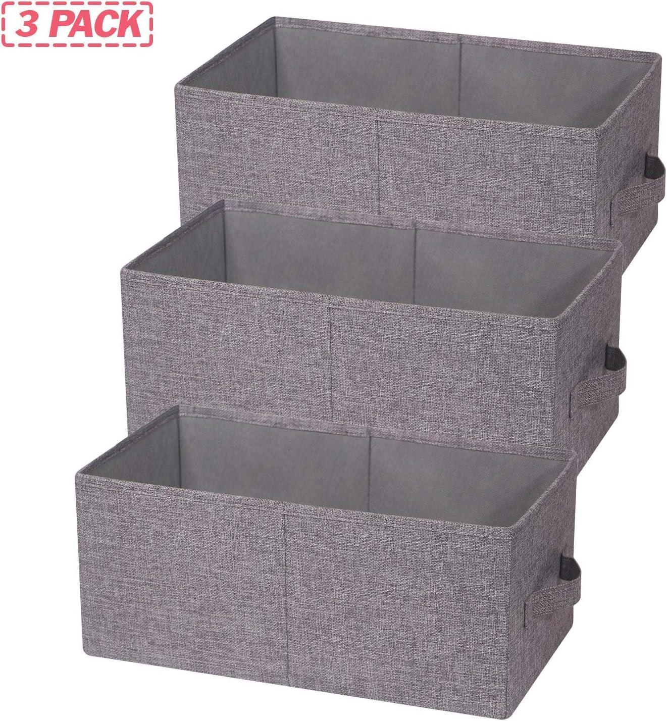 Set of 3 Gray Fabric Foldable Storage Bins with Handles