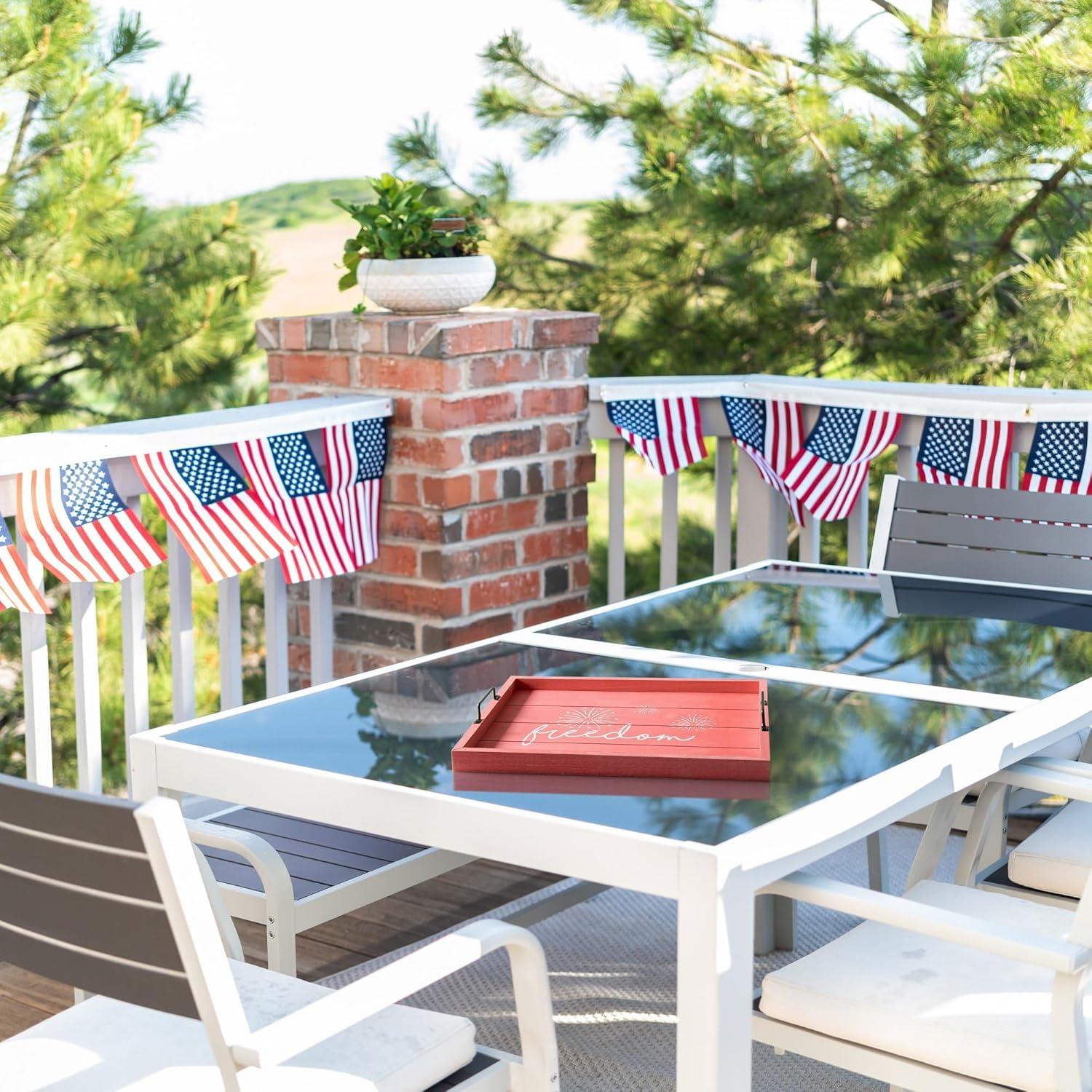 Decorative Wood Serving Tray w Handles 15.50in x 12in Freedom