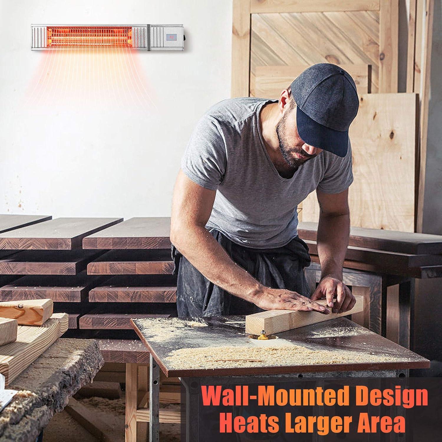 Costway Wall-Mounted Patio Heater 750W/1500W Infrared Heater with 9-Level Adjustable 24H Timer & Remote Control Silver