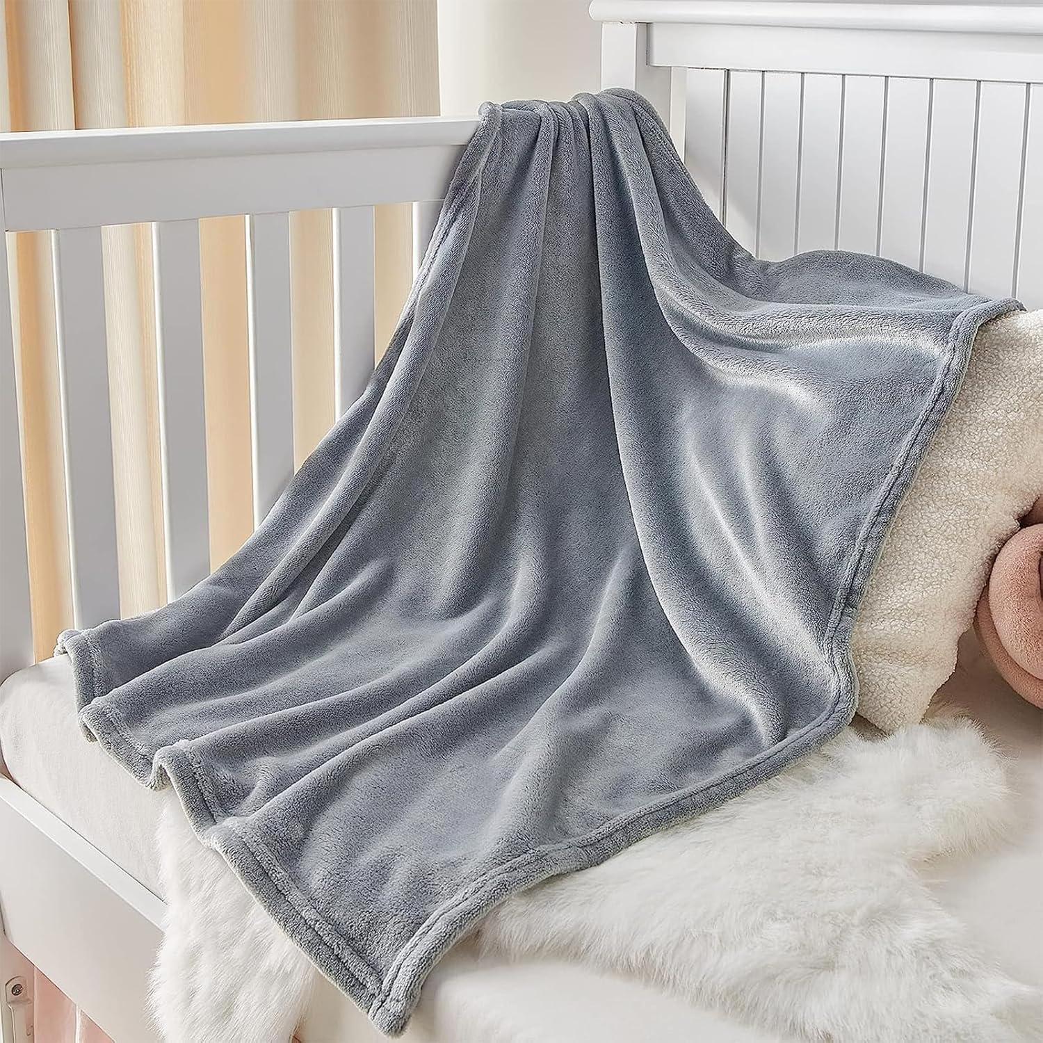 KMUSET Kids Blanket for Boys Girls 30x40 inches, Soft Cozy Fuzzy Swaddle Throw Blanket, Small Fleece Blanket for Crib Stroller, Grey