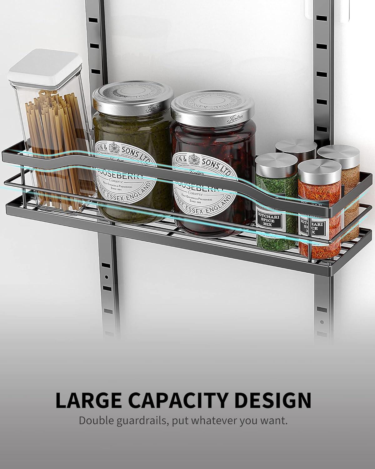 Rebrilliant 9-Tier Over The Door Pantry Organizer, Black Hanging Basket Wall Spice Rack Seasoning Shelves