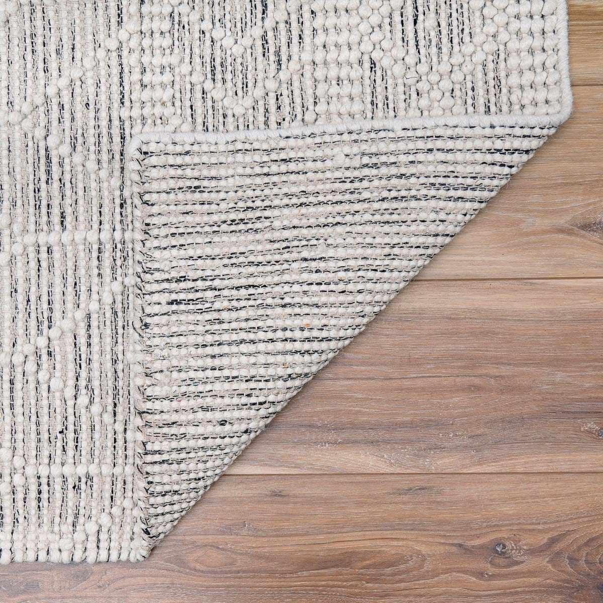 Hauteloom Carolina Boho Hand Woven Wool High Low Textured Area Rug - Farmhouse Moroccan Trellis Carpet for Living Room - Handmade Zig Zag Bubble Weave - Black, White, Cream - 12' x 15'