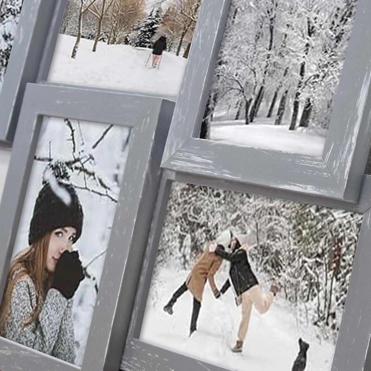 J.M.Deco Picture Frame Sets for Wall, 9 Opening Collage Frame, 6 x 4 With Family Friend's Memory, Rustic Distressed Photo Frame Wall Hanging for 4x6, Gold