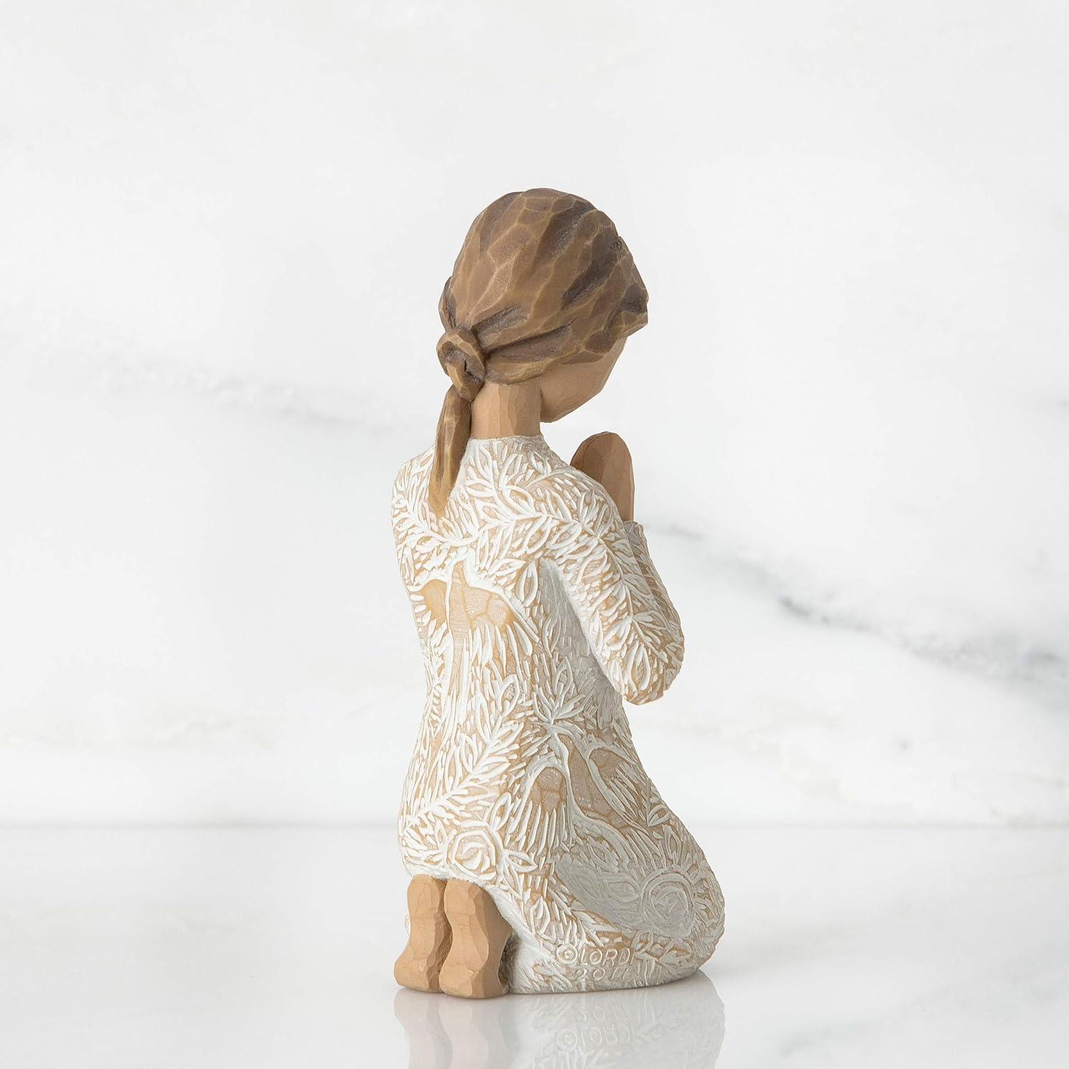 Hand-Painted Resin Prayer Figurine in Cream Dress