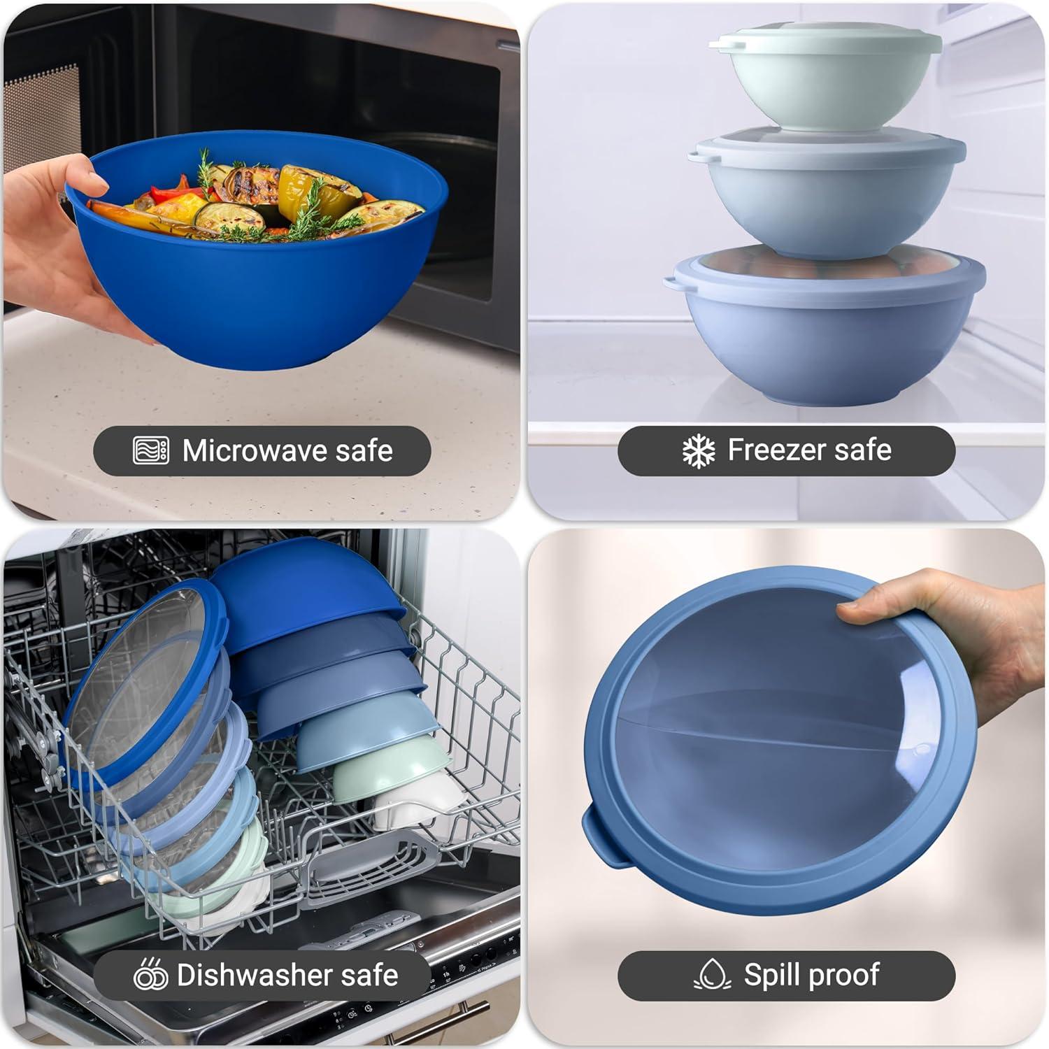 Zulay Kitchen Plastic Mixing Bowls With Lids 12 Piece Set 6 Prep Bowls and 6 Lids