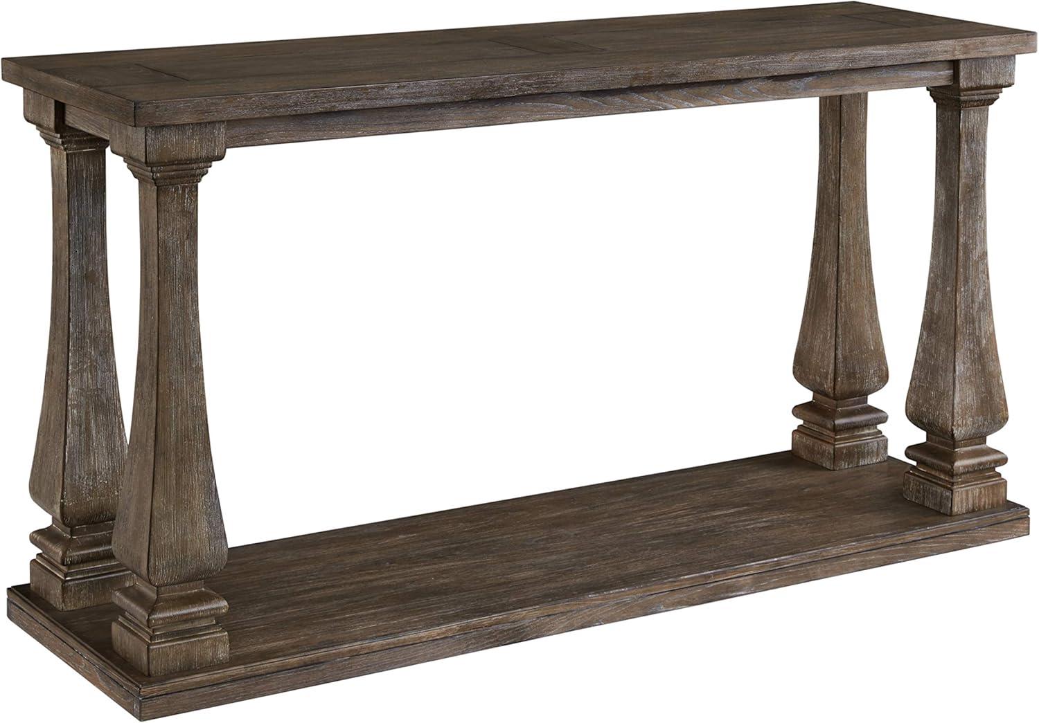 Johnelle Sofa Table Gray: Distressed Elm Veneer, Square Baluster Legs - Signature Design by Ashley