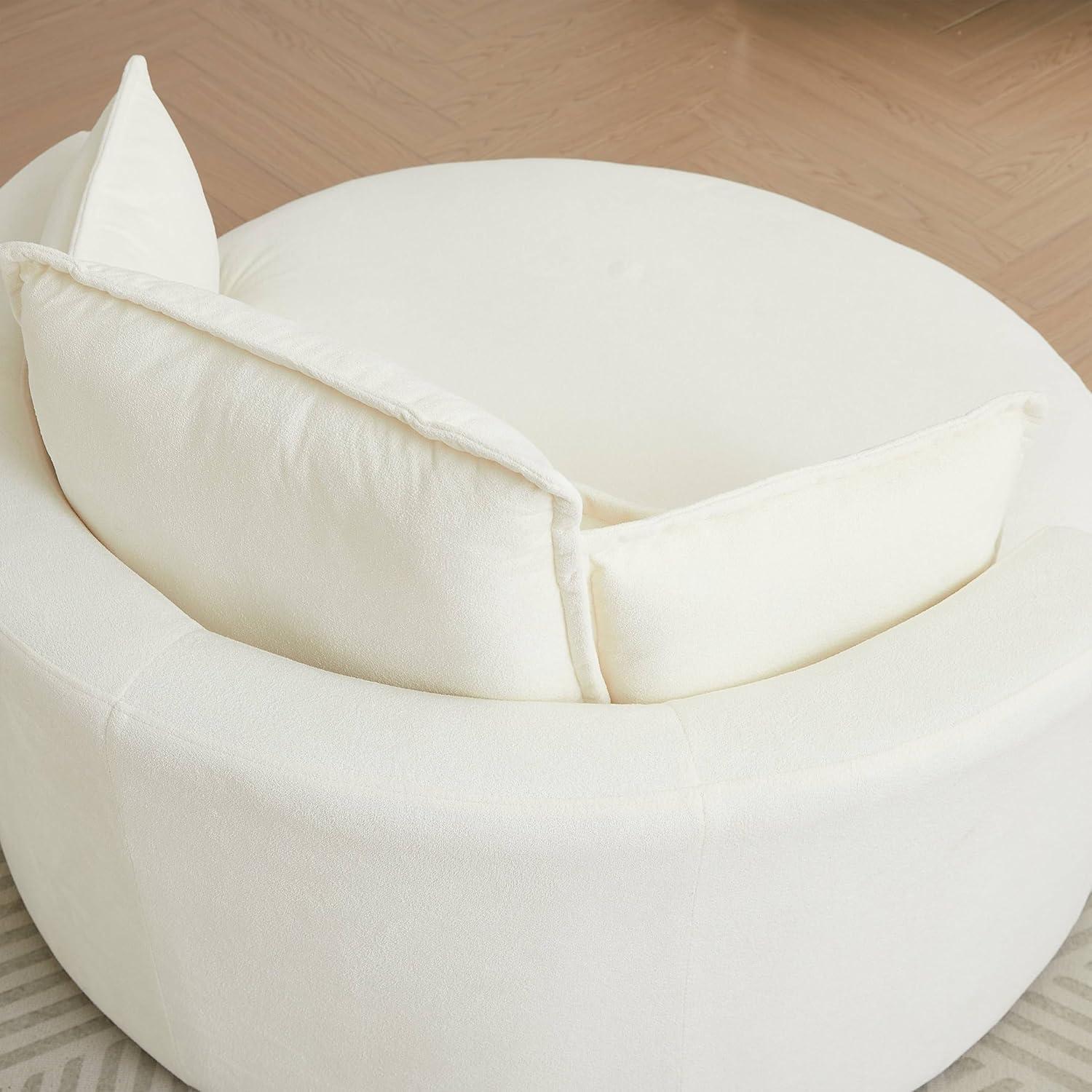 DEINPPA Swivel Round Barrel Chair with Storage Ottoman and 4 Movable Pillow Backrest, 360° Round Rotating Sofa Chair for Living Room, Hotel, Bedroom, Office, Lounge (Green + Chenille+ Foam)