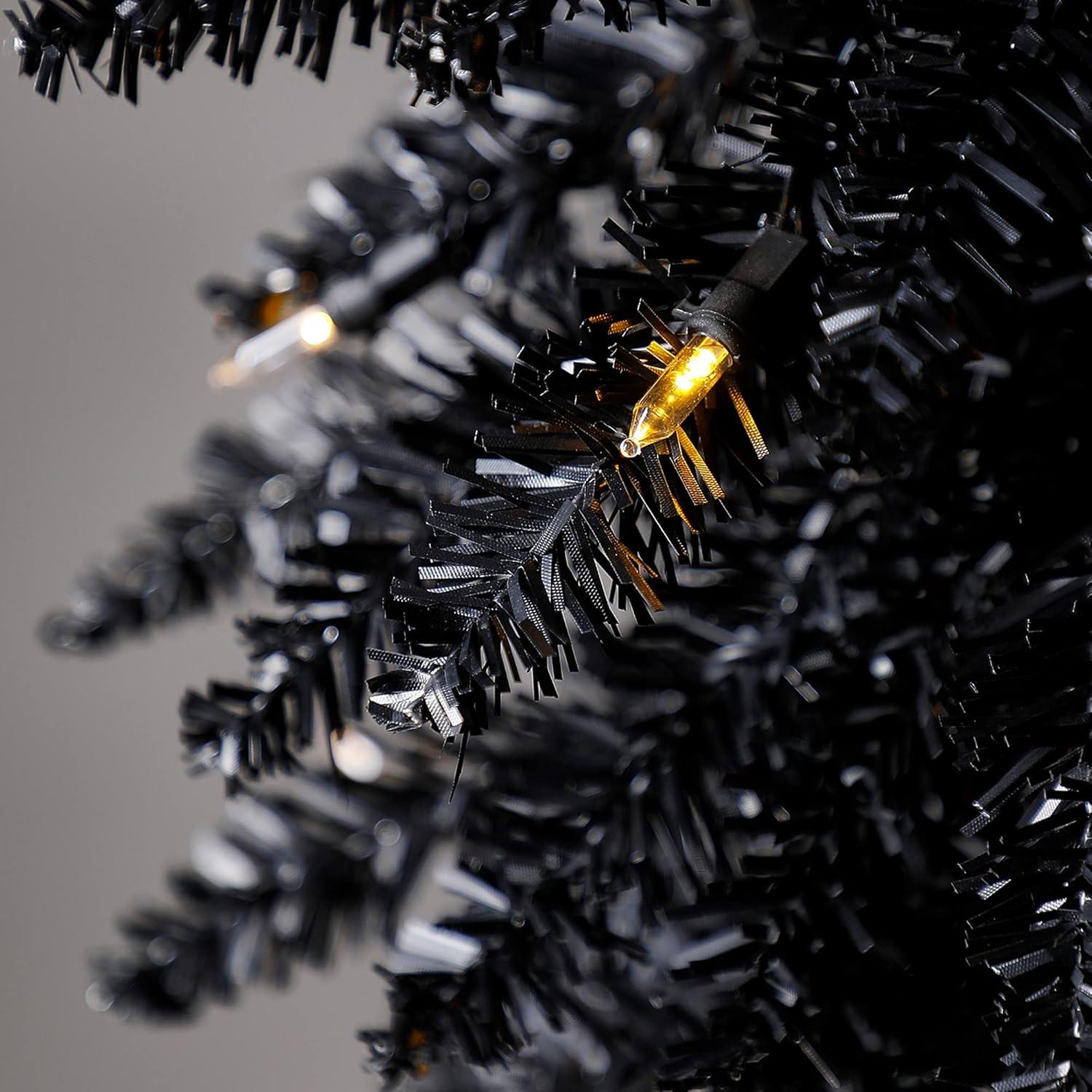 Polygroup Trading Ltd Home Heritage 7 Foot Pencil Slim Artificial Prelit Christmas Tinsel Tree, Black