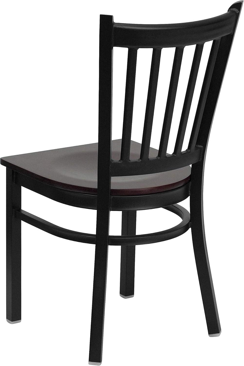 Flash Furniture HERCULES Series Black Vertical Back Metal Restaurant Chair - Mahogany Wood Seat