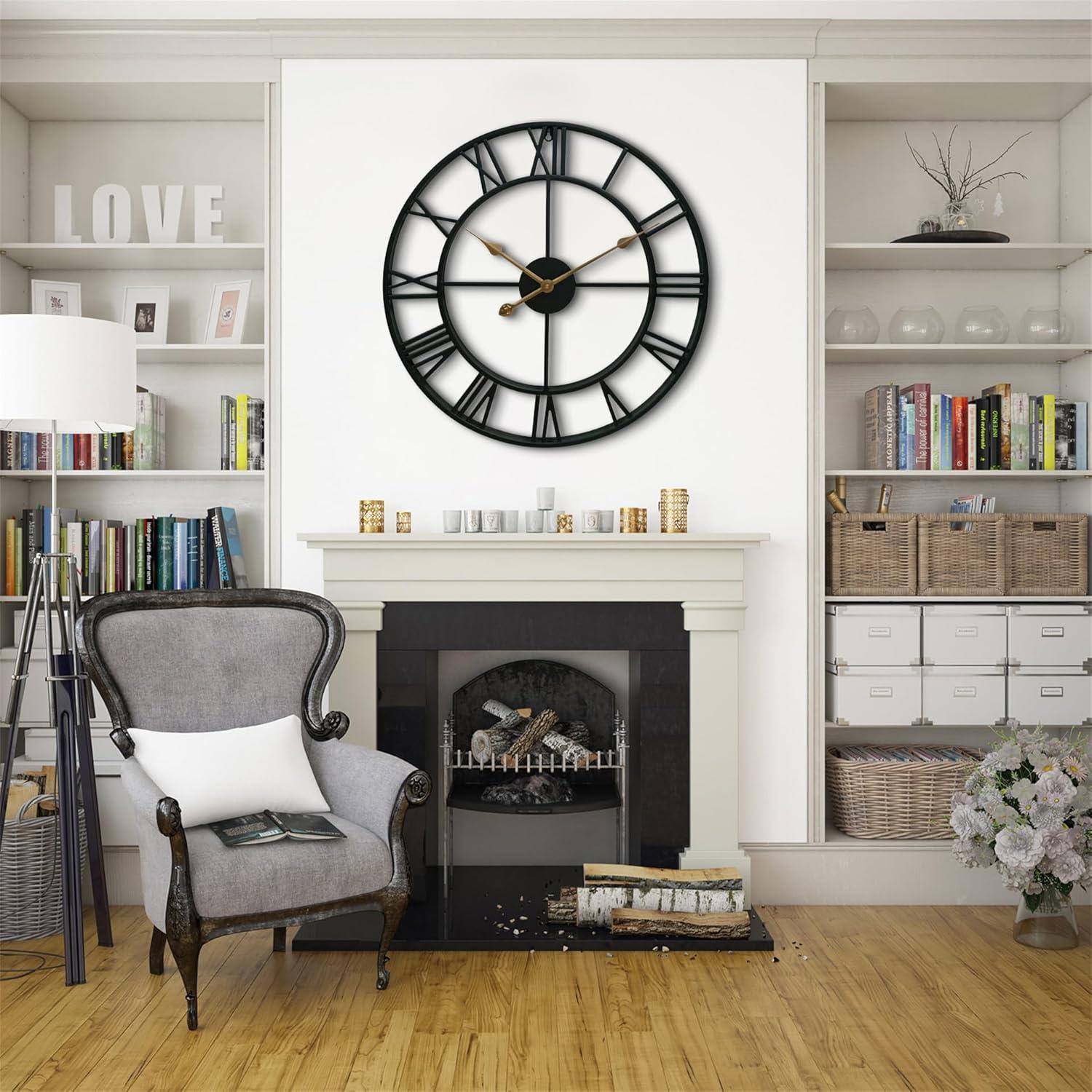 Oversized Black Metal Roman Numeral Wall Clock