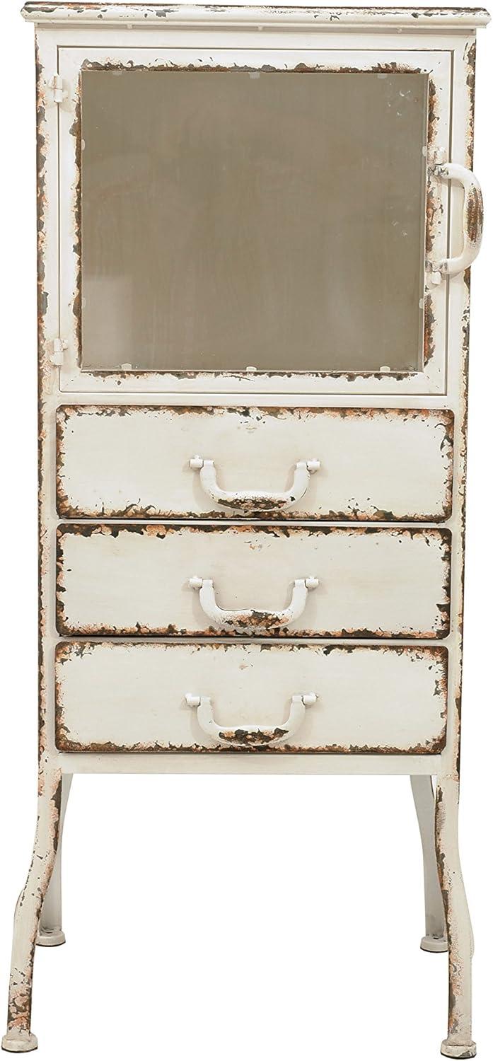 Storied Home 39" Tall Decorative Storage Cabinet Cream: Vintage Rustic Metal, 3 Drawers, Office & Home Use