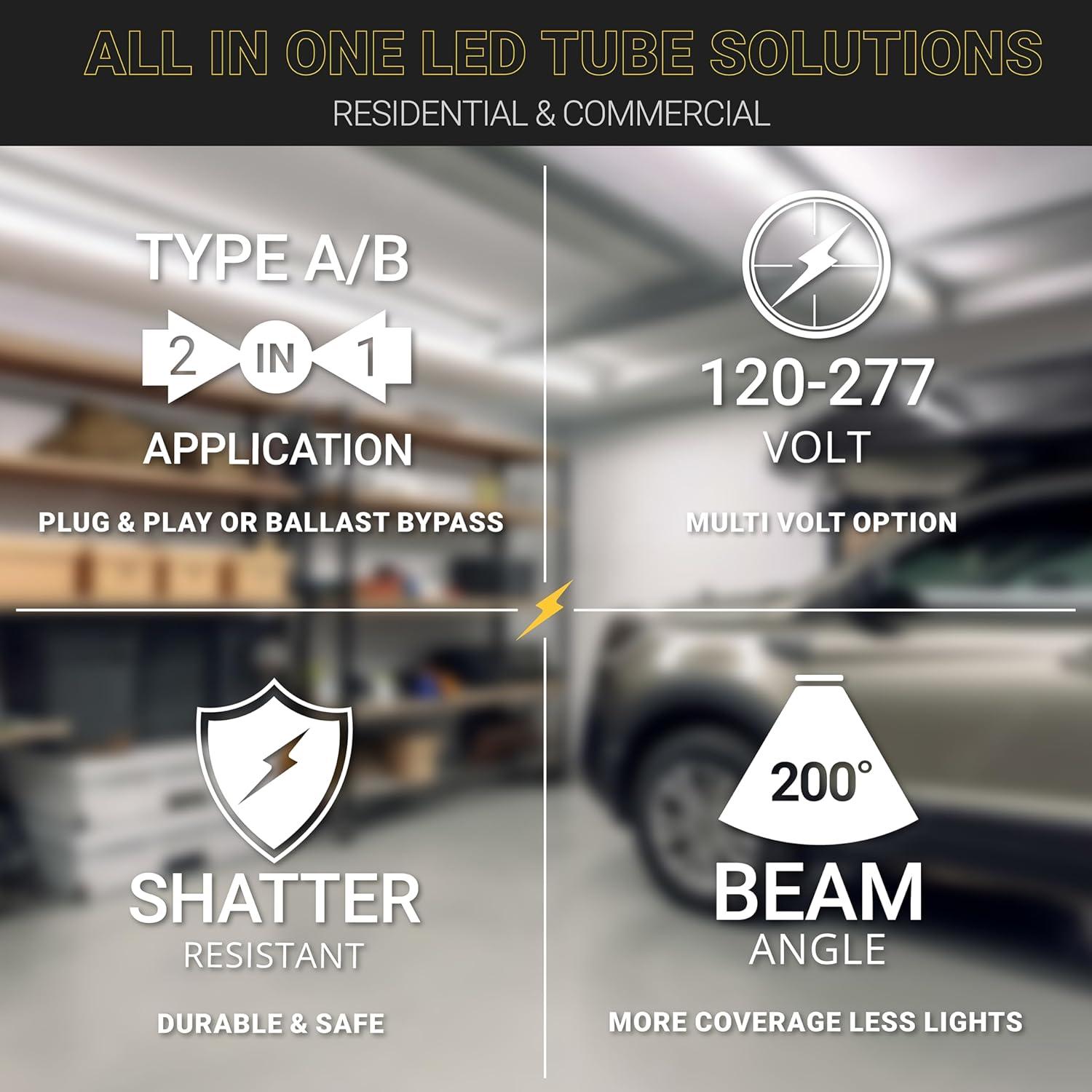 NuWatt 4FT T8 LED Tube Lights A&B Hybrid 3000K warm White, 18W Plug & Play or Ballast Bypass,G5 30PK