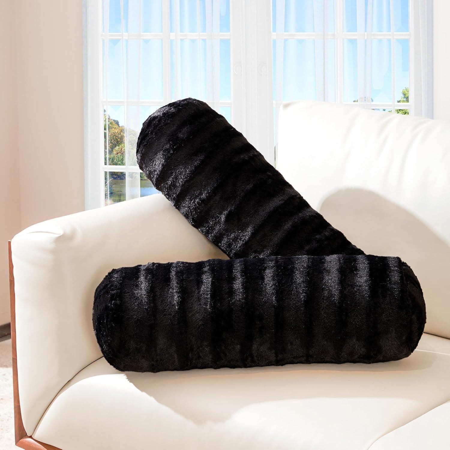 Cheer Collection Decorative Faux Fur Bolster Pillows Set of 2 - Gray (8" x 24")