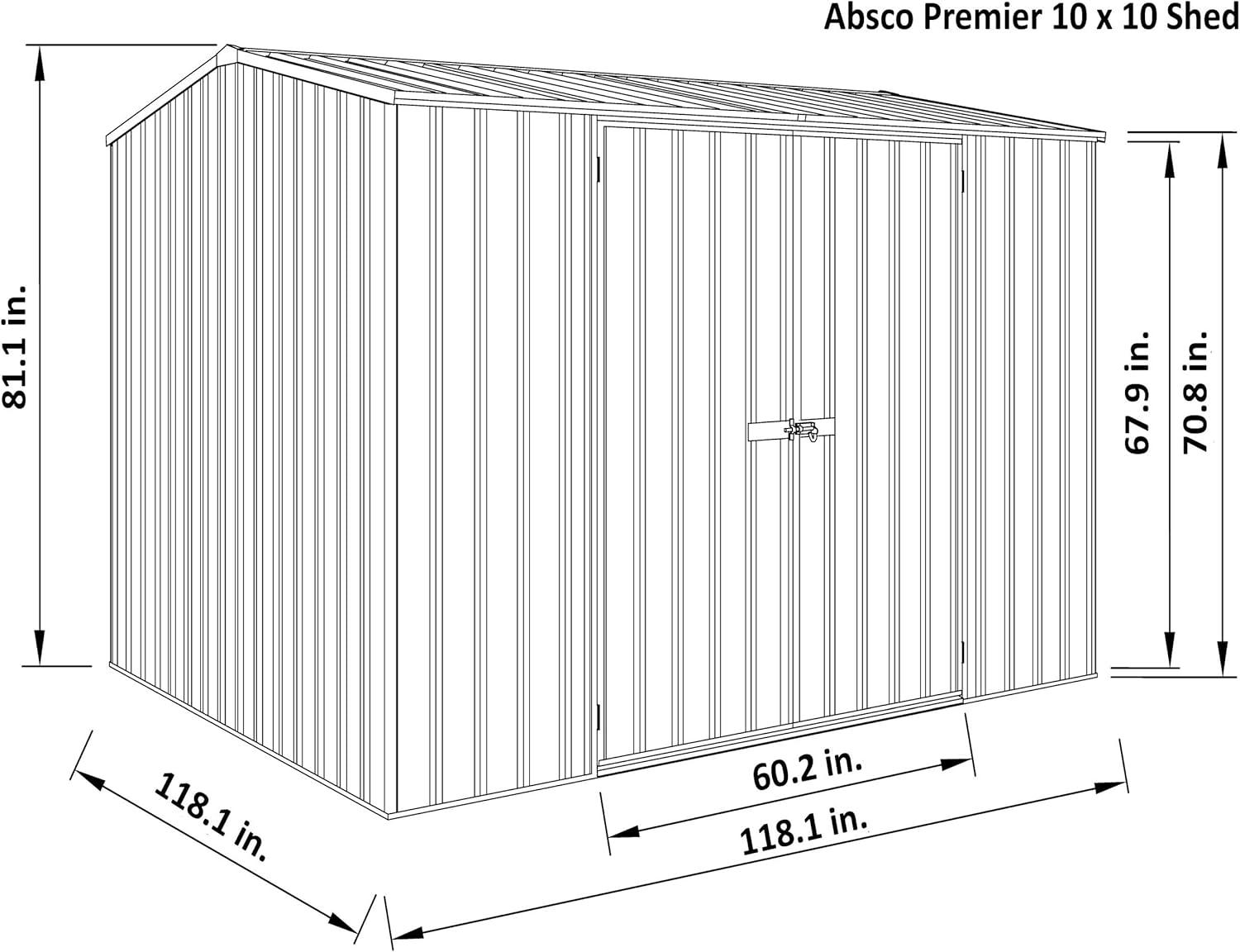 Absco Premier 10' x 10' Metal Storage Shed - Woodland Gray