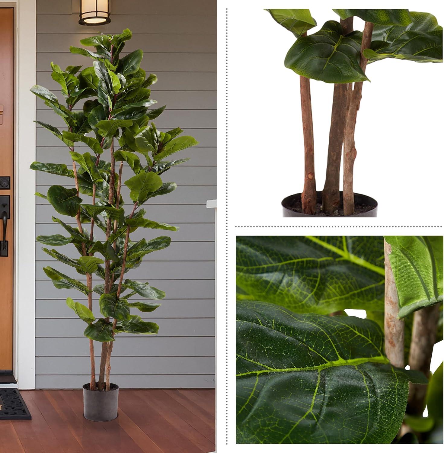 Fiddle Leaf Fig Tree - 72-Inch Fake Plant with Pot and Natural Feel Leaves for Home or Office - Artificial Plants Decor for Indoors by Pure Garden