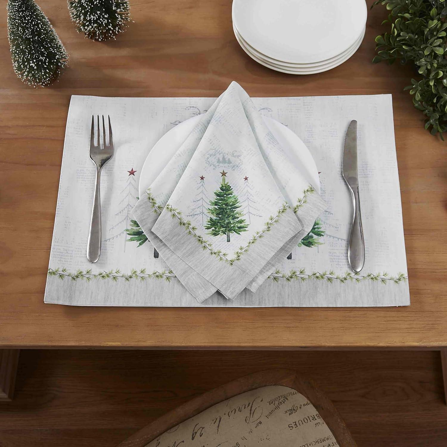 Festive Off-White and Green Polyester Christmas Table Runner