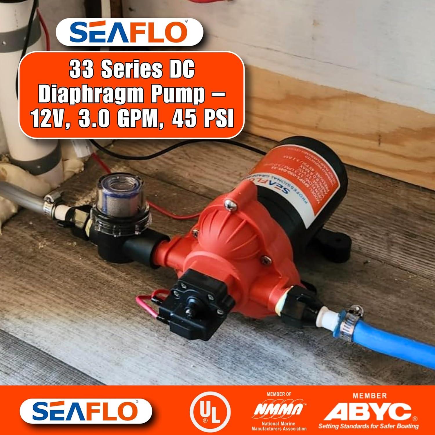 SEAFLO 123ABC, 3.0A, 12V, Orange and White, Diaphragm Self Priming Water Transfer Pump, 3.0 GPM
