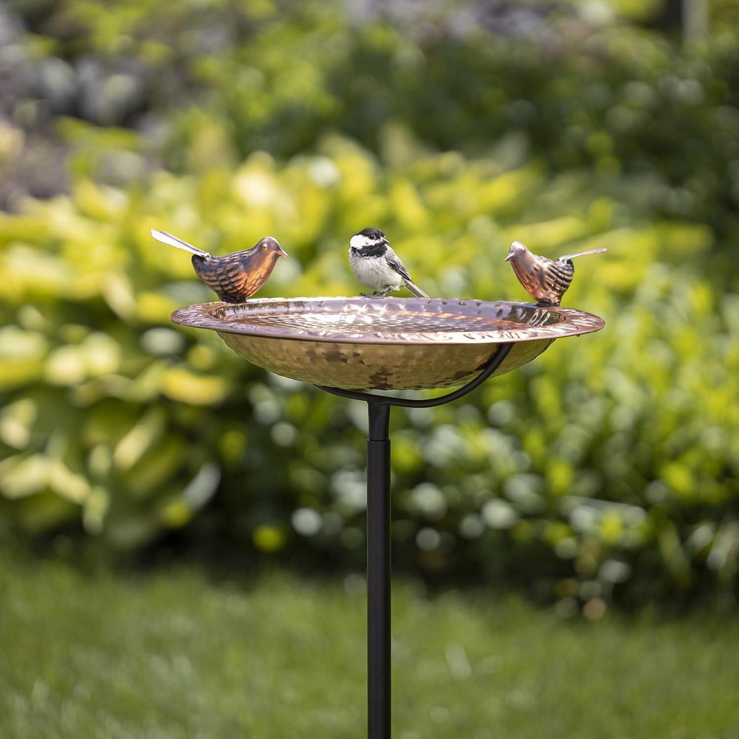 Small Copper Bird Bath with Multipronged Garden Pole