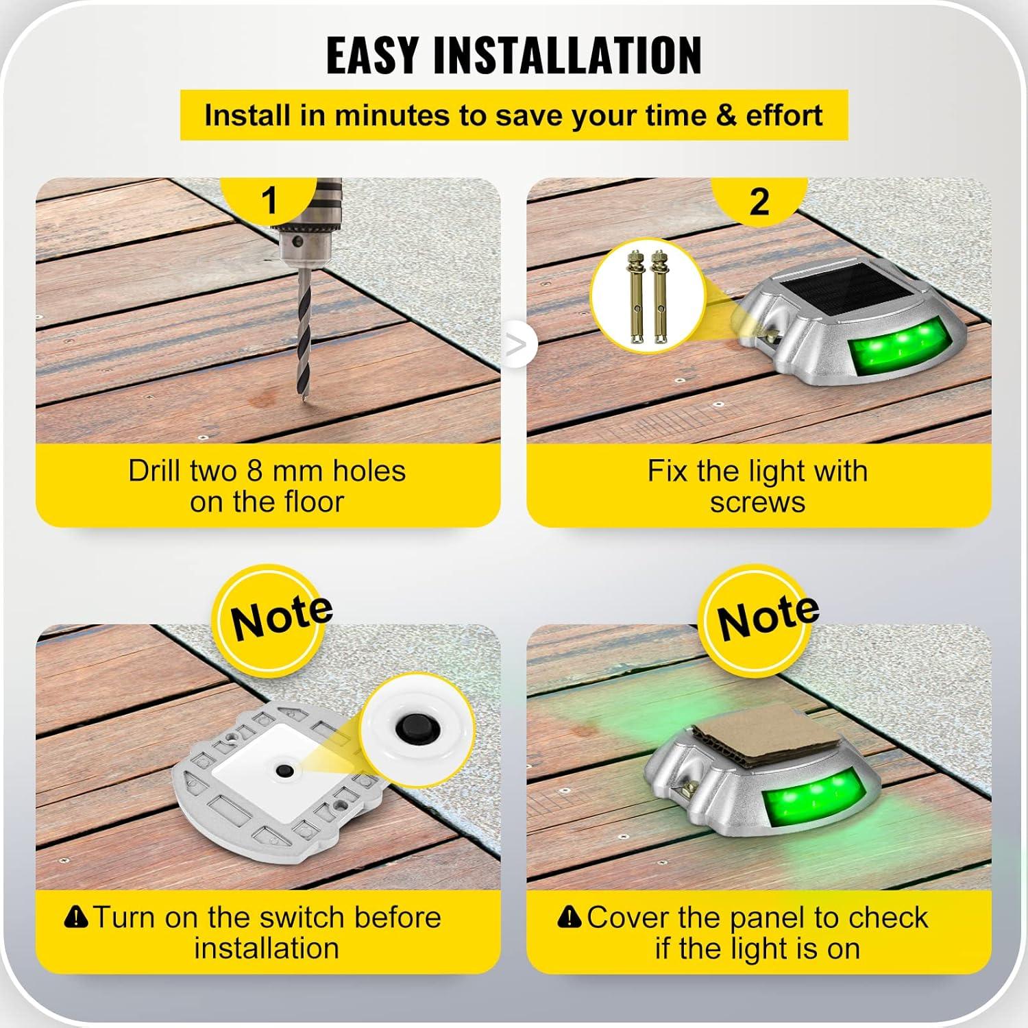 VEVOR Solar Dock Lights Low Voltage Solar Powered Integrated LED Metal Pathway Light Pack (Set of 4)
