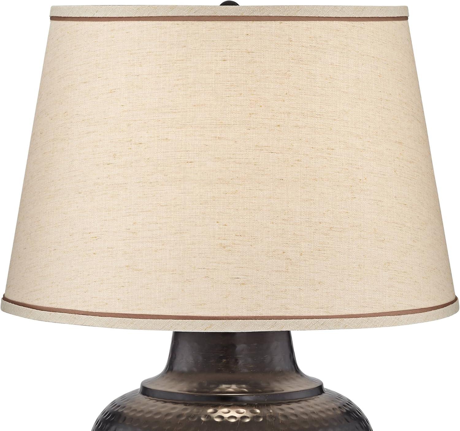 Brighton Hammered Bronze Table Lamp with Beige Linen Shade