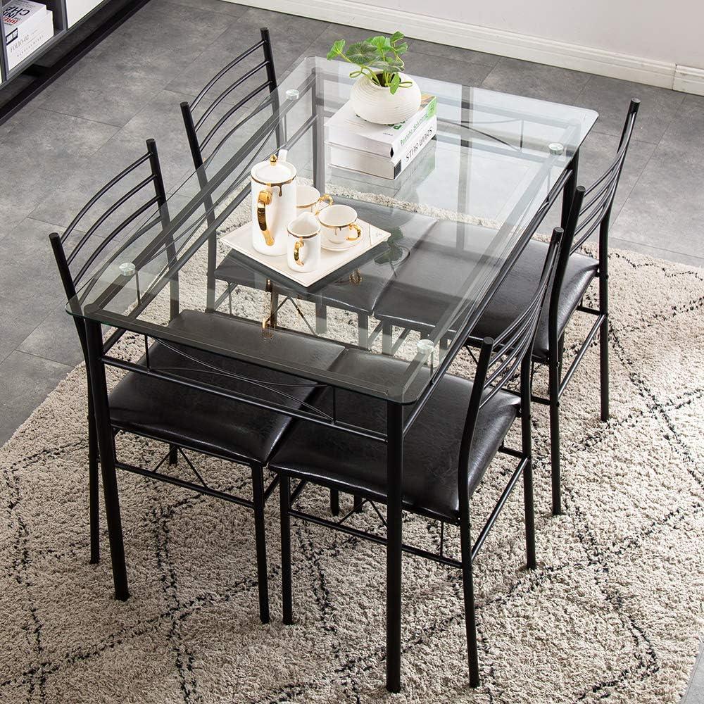 Modern Black Metal and Glass 5-Piece Dining Set