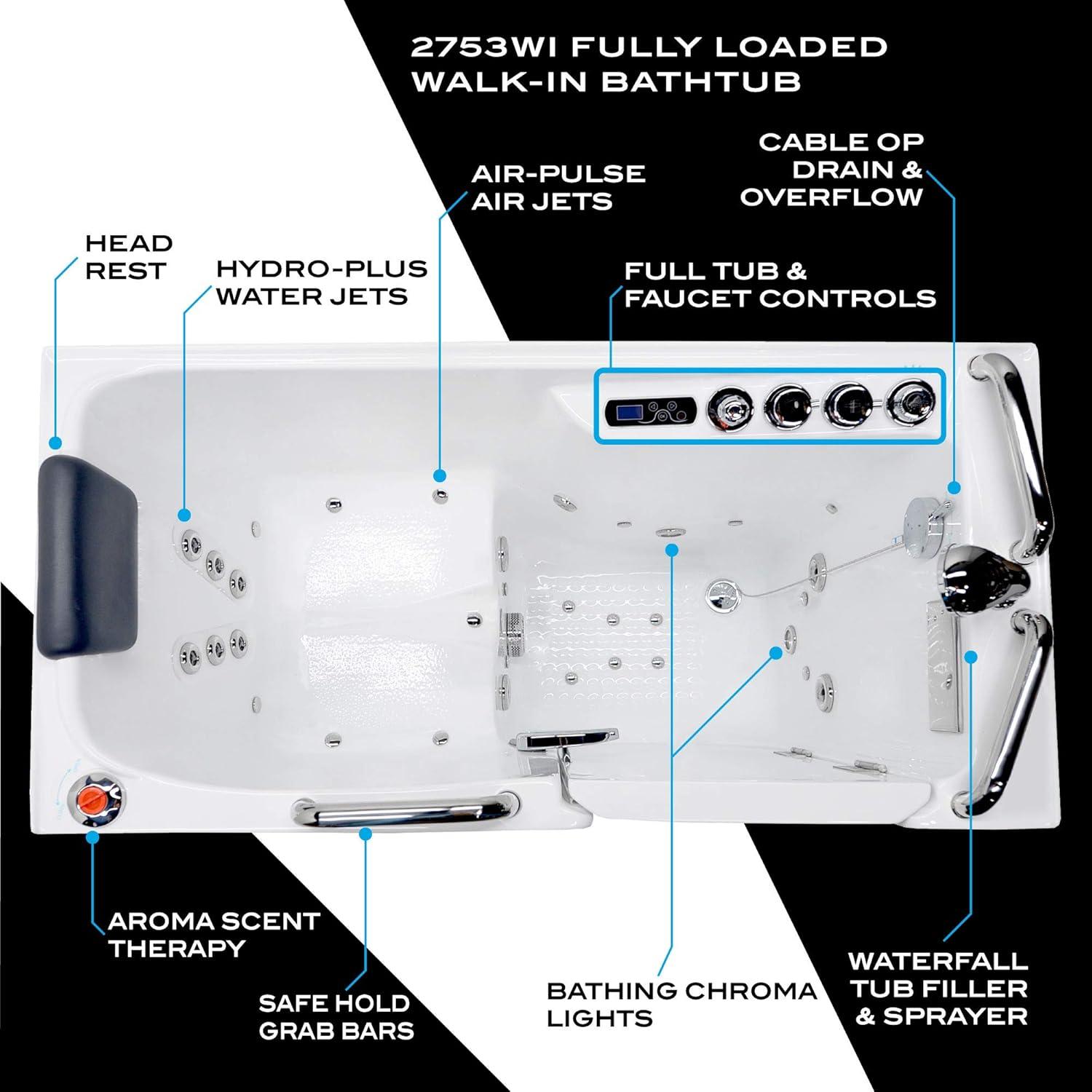 MediSpa 52.5'' x 26.5'' Walk-in Acrylic Bathtub with Faucet