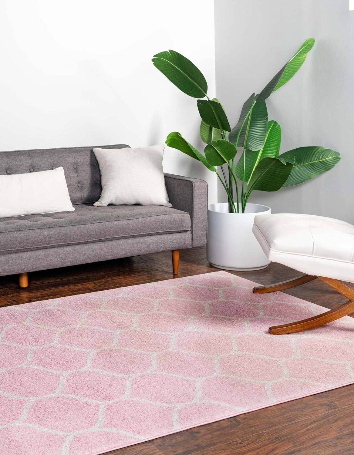 Easy-Care Pink Trellis Synthetic Area Rug 4' x 6'