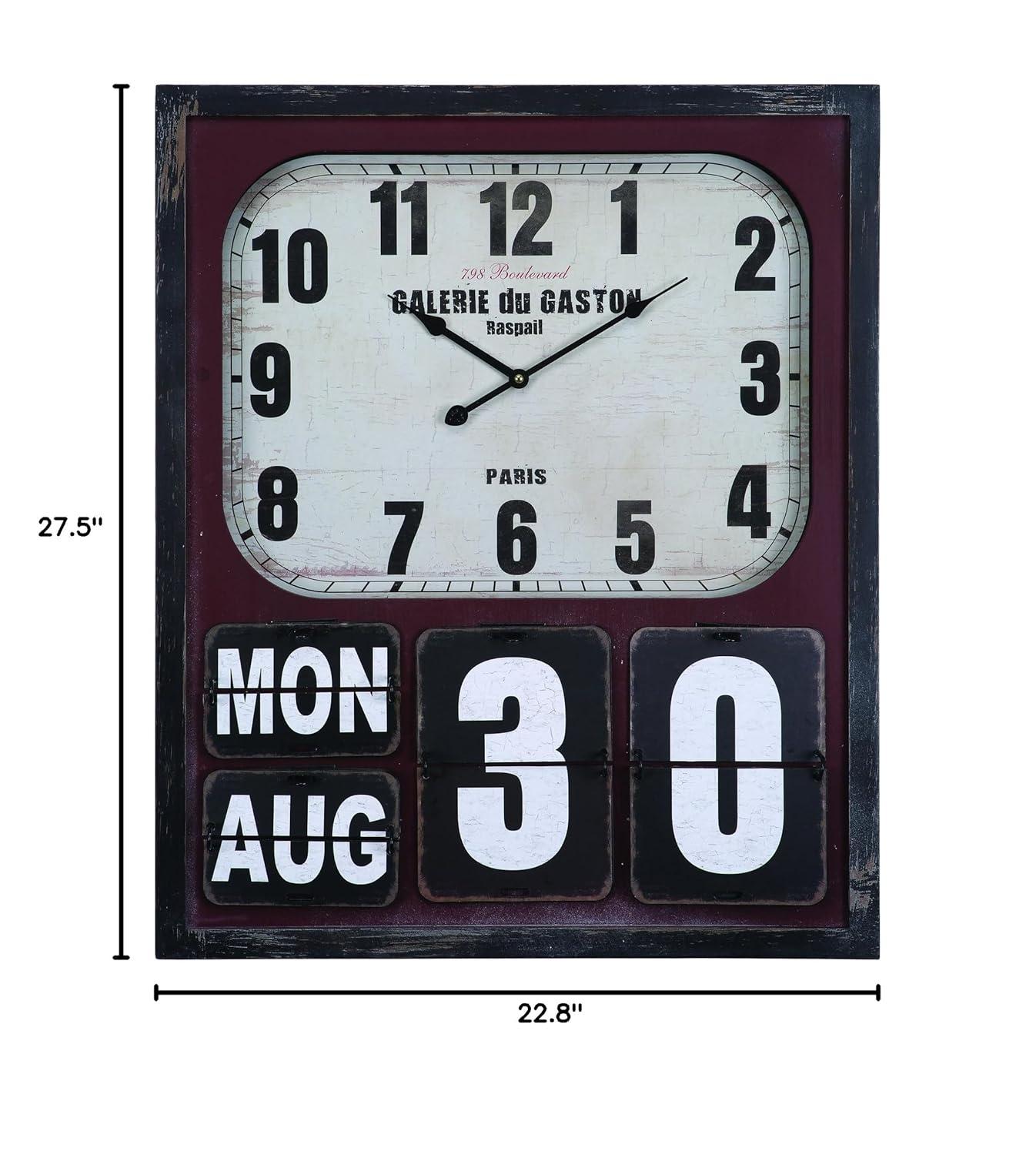 Vintage Cherry Wood Rectangular Wall Clock with Date Display