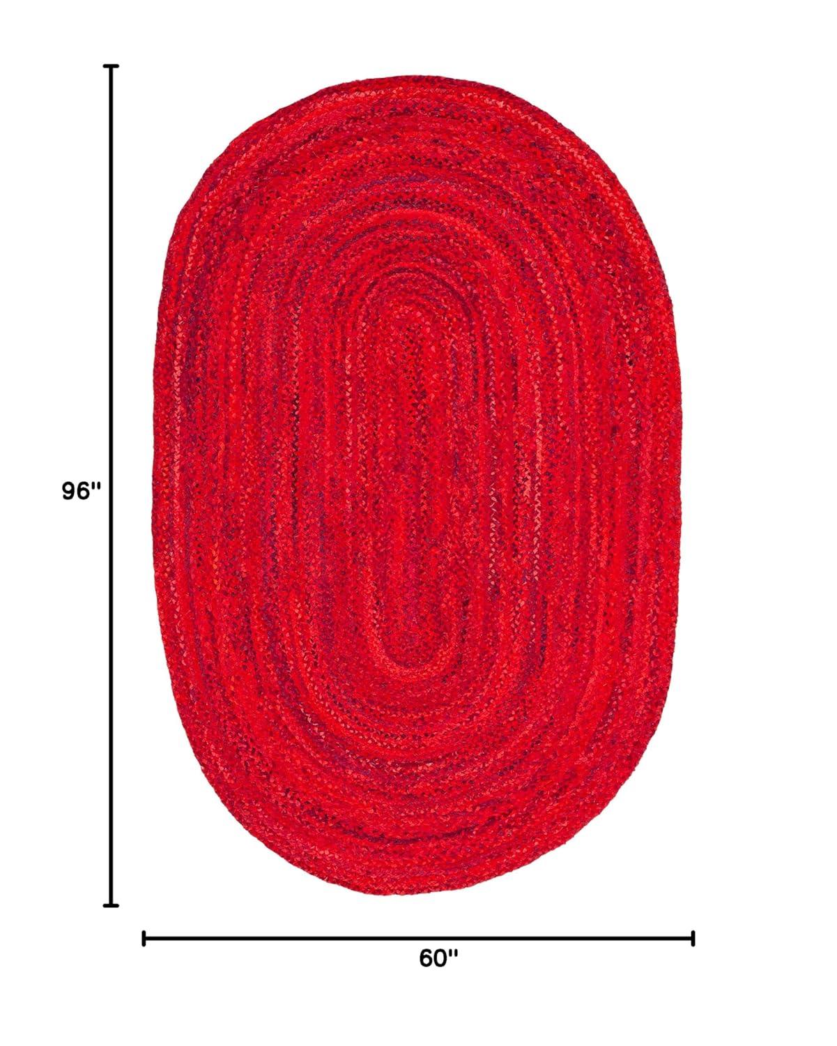 Braided BRD452 Hand Woven Indoor Area Rug - Red - 5'x8' Oval - Safavieh