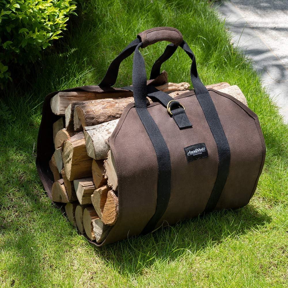 Large Brown Waxed Canvas Firewood Carrier Bag