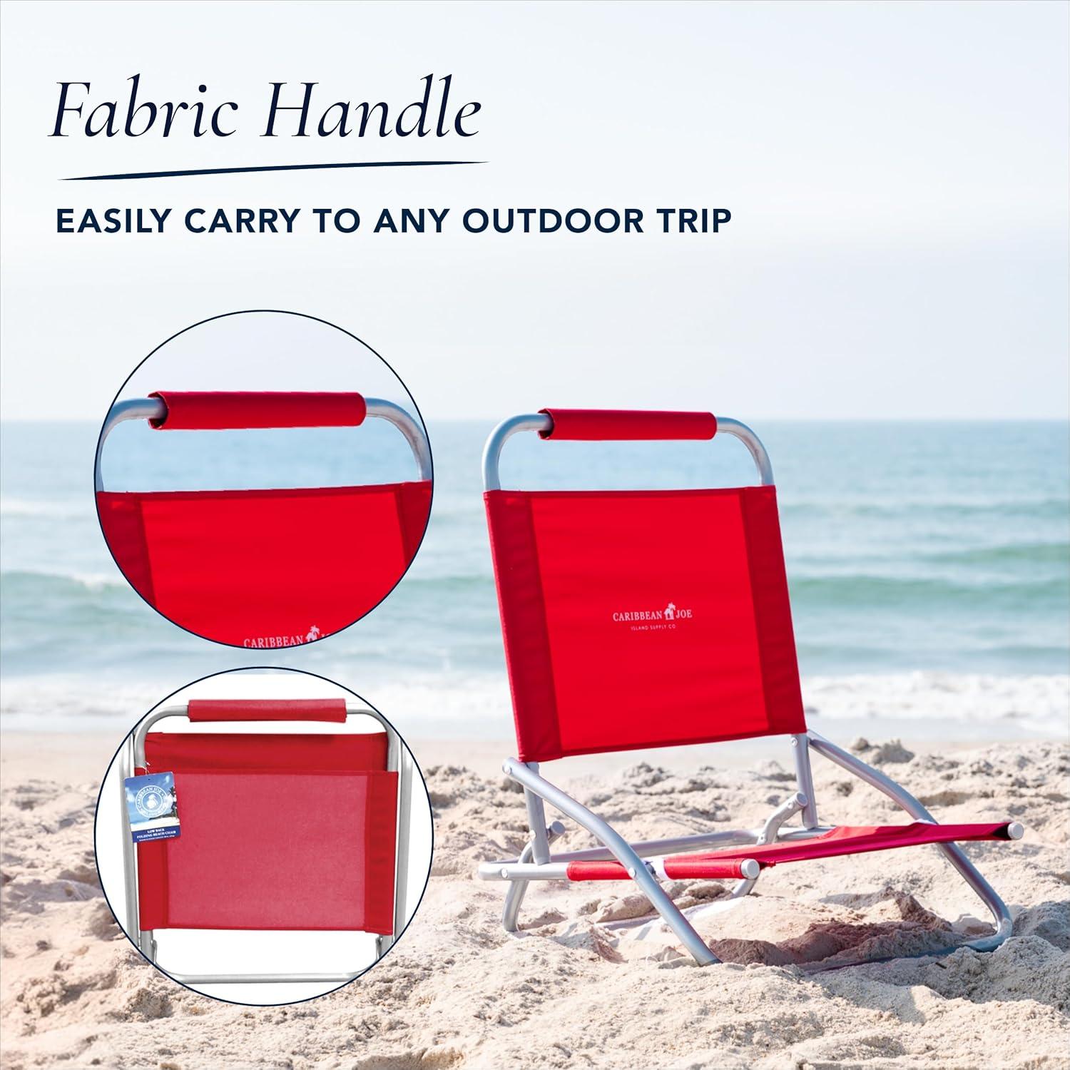 Caribbean Joe Low Steel Outdoor Portable Beach Chair - Red