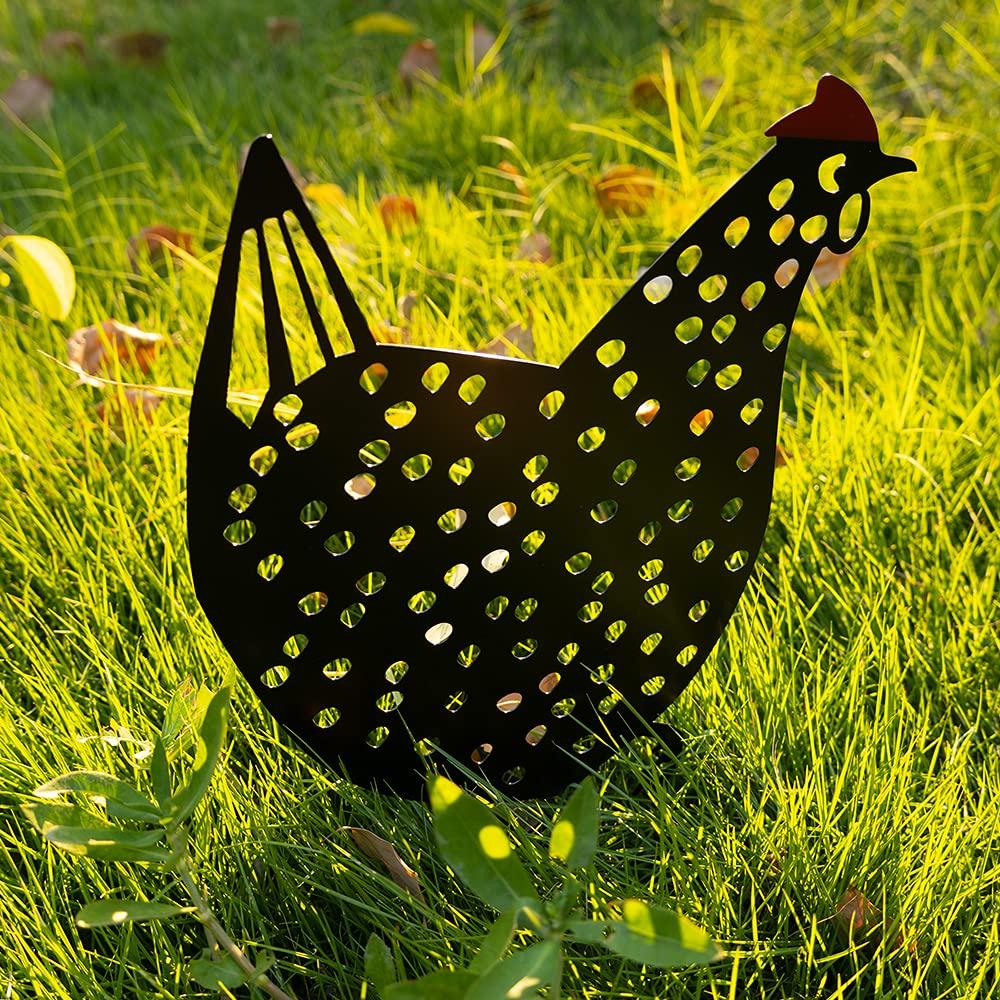 AOZITA 5 PCS 13 inch Metal Chicken Yard Art Garden Decorative Stake Hollow Out Rooster Animals Silhouette Statue Decor, Pathway, Floor, Garden, Lawn, Outdoor Decoration