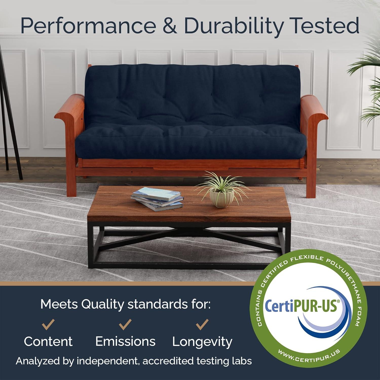 Loosh Home | 10" Full Size Futon Sofa Bed Pocket Coil Foam Mattress - USA Made, Navy, No Frame