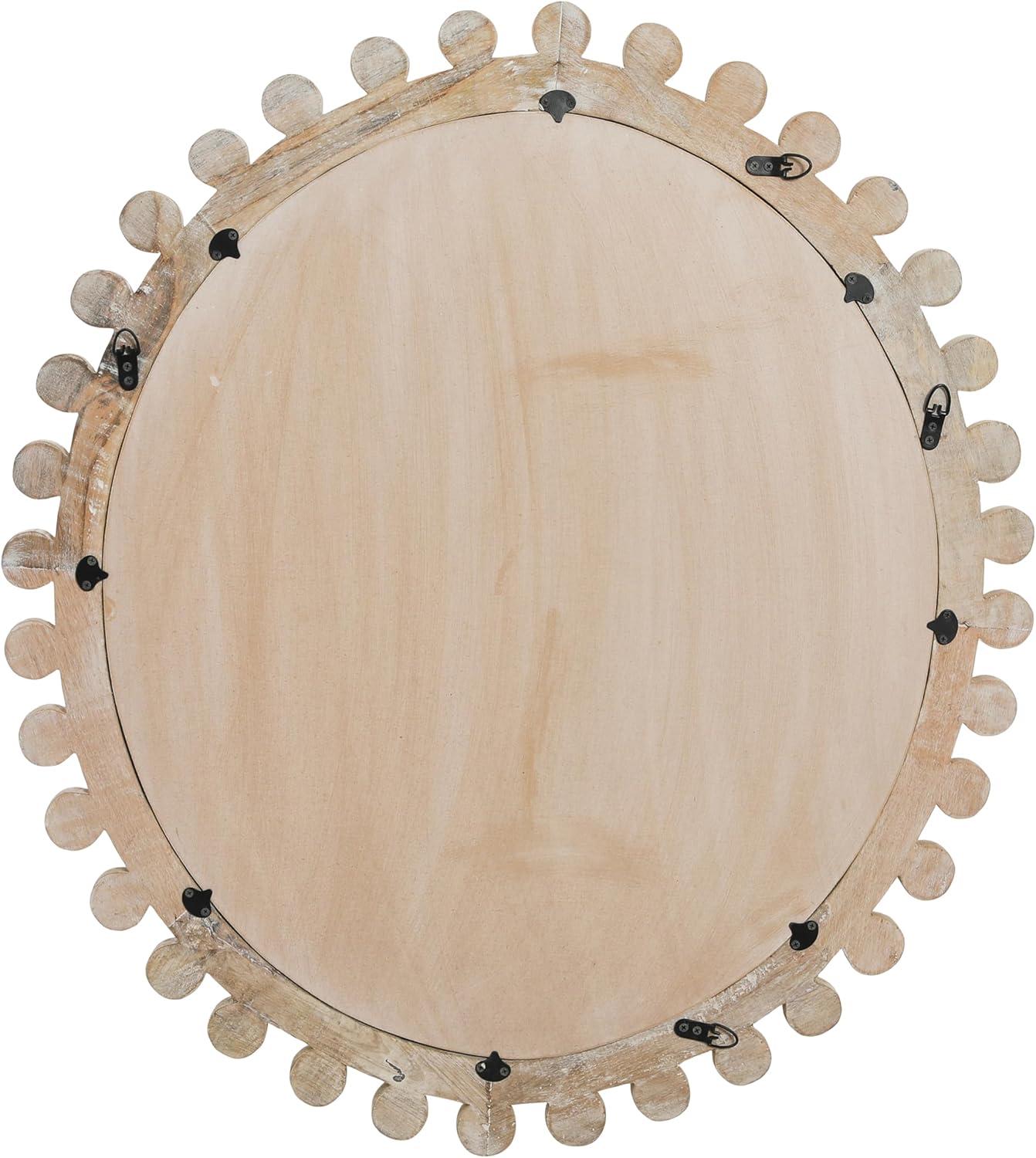 Storied Home Round Carved Wood Framed Wall Mirror Whitewashed: Mango Wood, 36.5"x39.5", Wall Mount