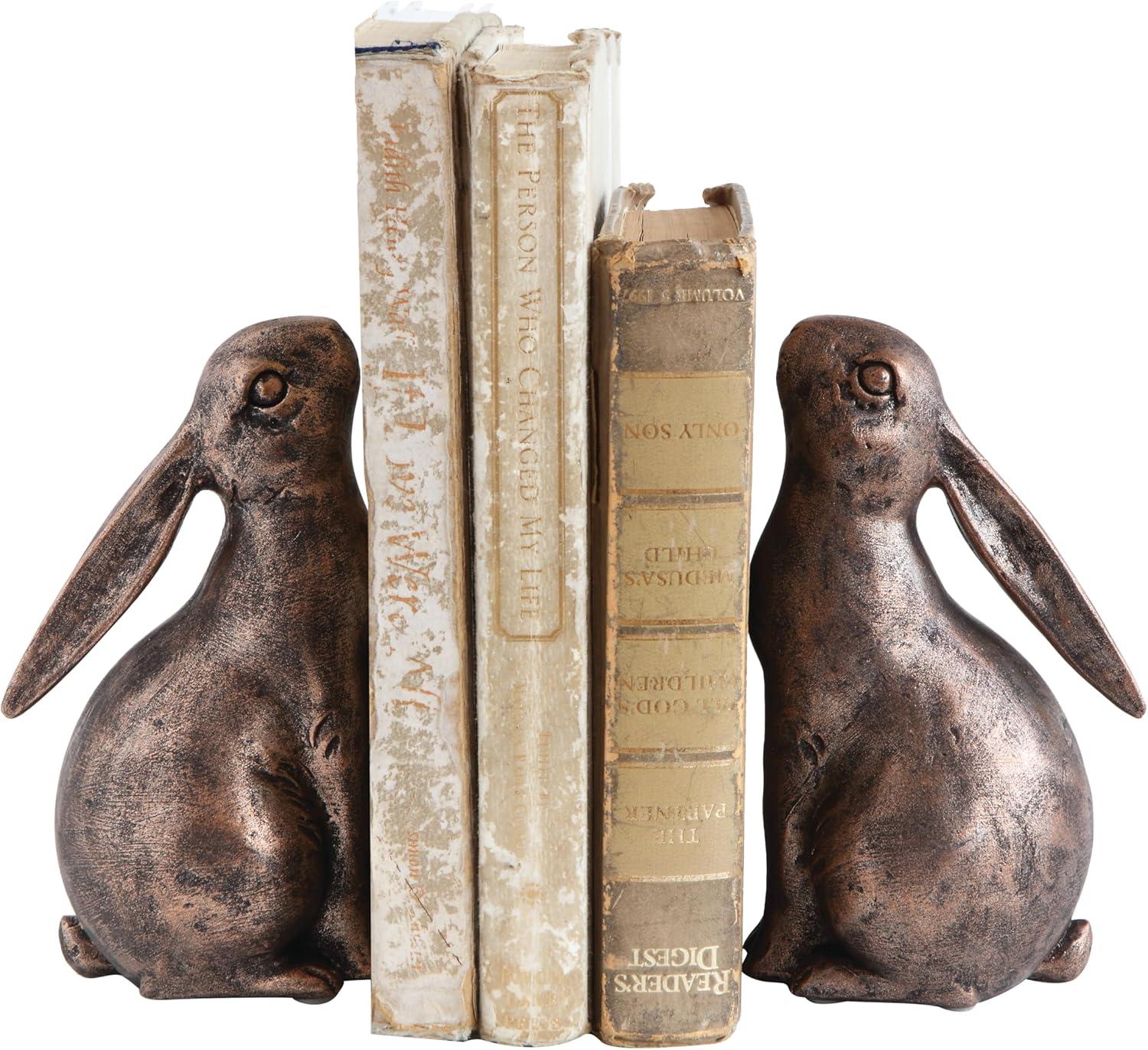Bronze Resin Rabbit Bookends for Nursery Decor, Set of 2