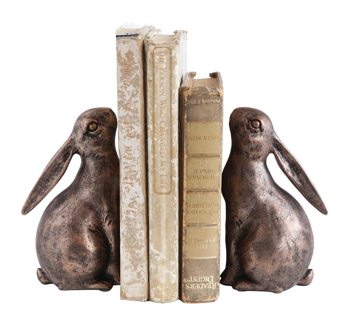 Bronze Resin Rabbit Bookends for Nursery Decor, Set of 2