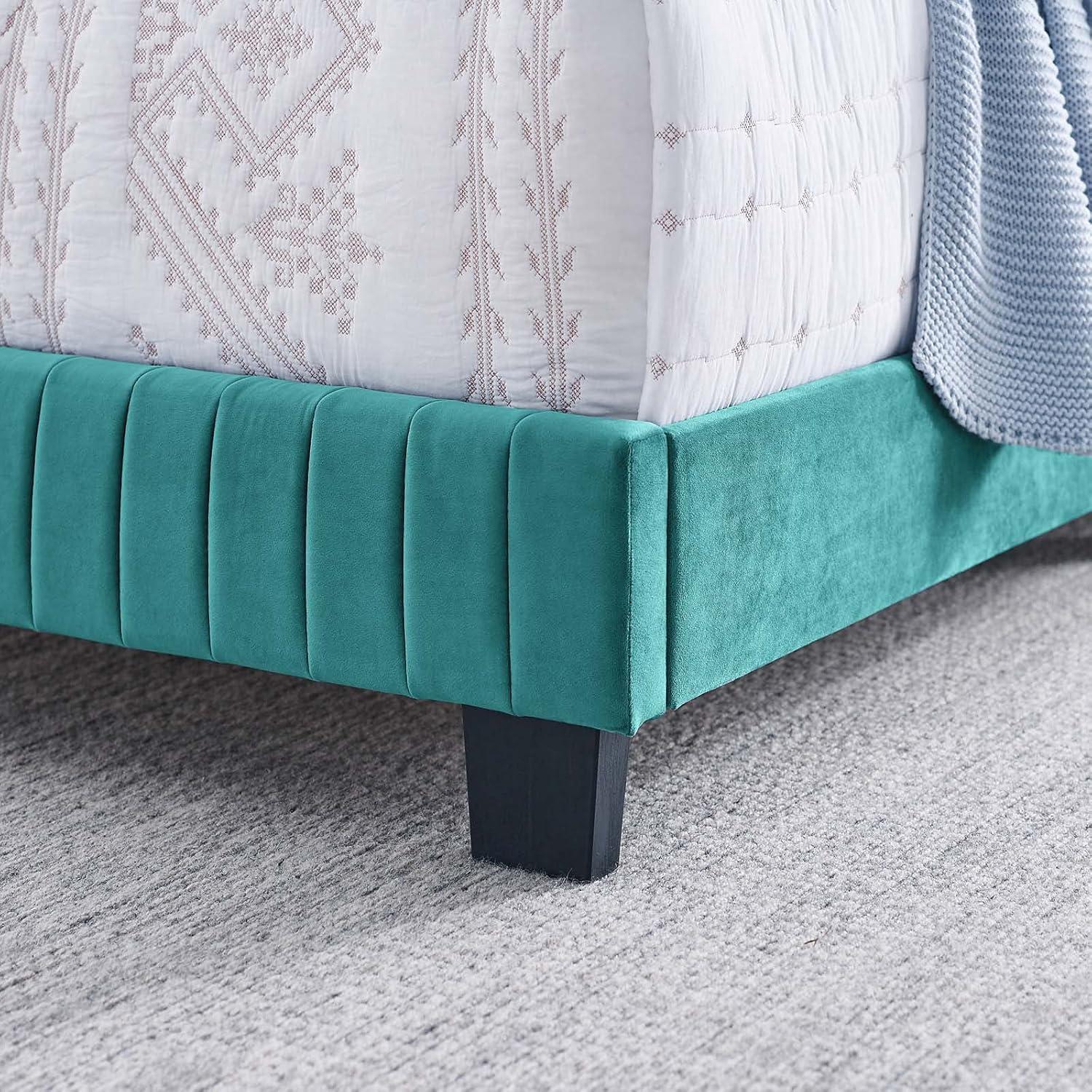 Modway Celine Channel Tufted Performance Velvet King Bed in Teal Green