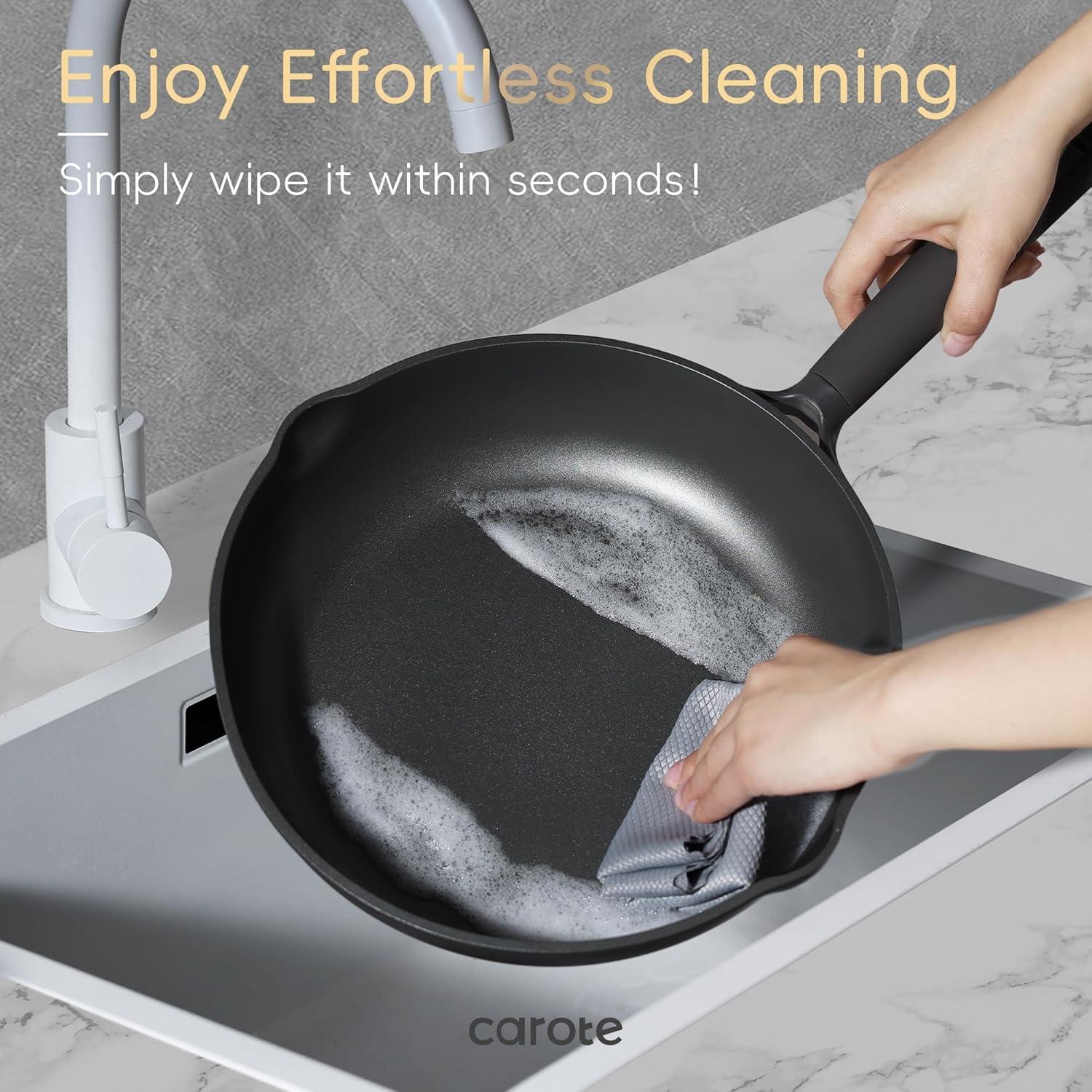 Carote 16 Pcs Nonstick Cookware Sets, Premium Pots and Pans Set, Easy to Clean, Grey and Gold