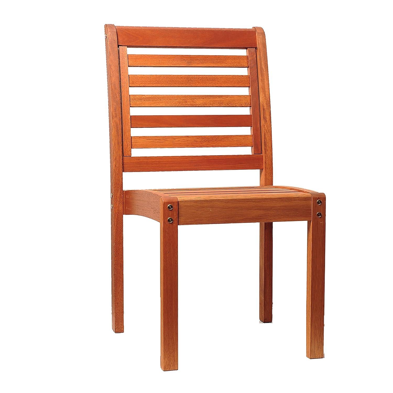 Amazonia 2-Piece Stackable Eucalyptus Outdoor Chair Set without Arms, Brown
