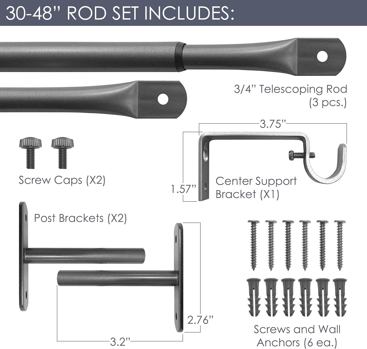 Black Adjustable Metal Curtain Rod with Finials